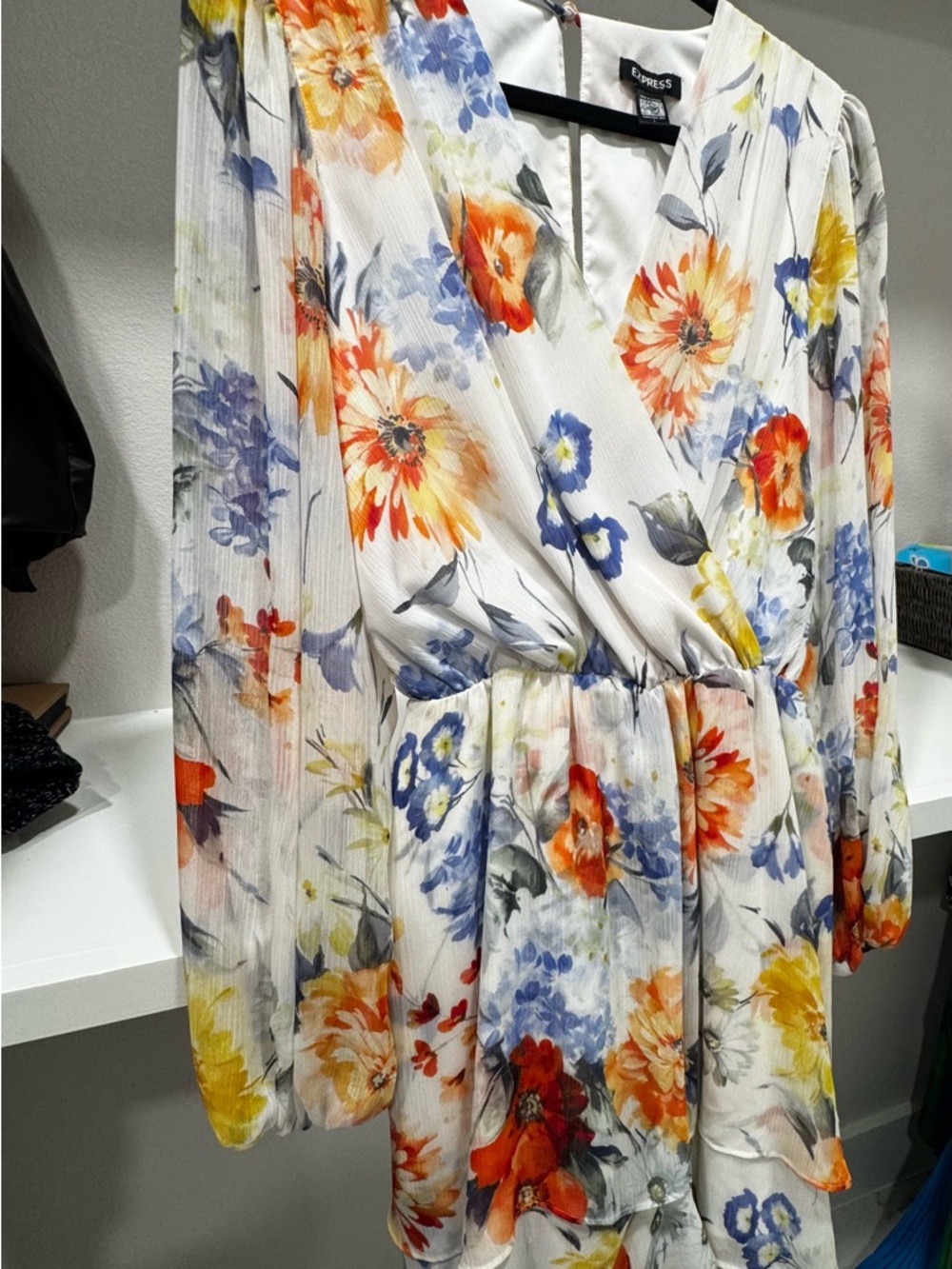 Express White Floral Romper  with Orange, Blue & Yellow Accents